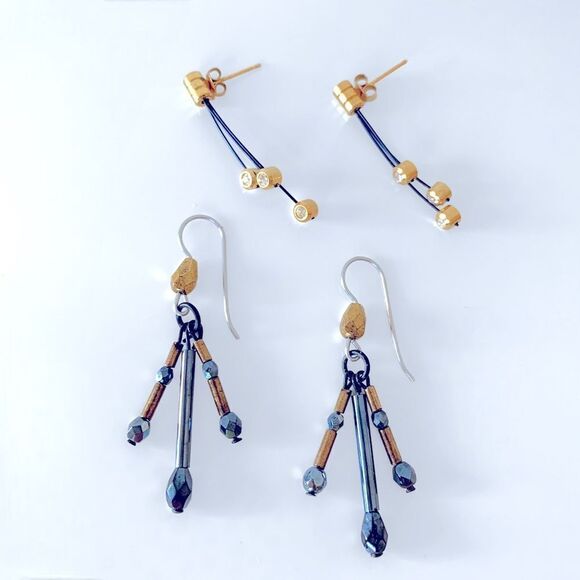 Metal & Rhinestone Drop Earrings - Picture 1 of 4